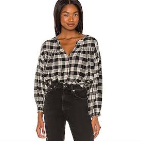 FREE PEOPLE Jessi Plaid Shirt NWT Sz M Black - Picture 10 of 13